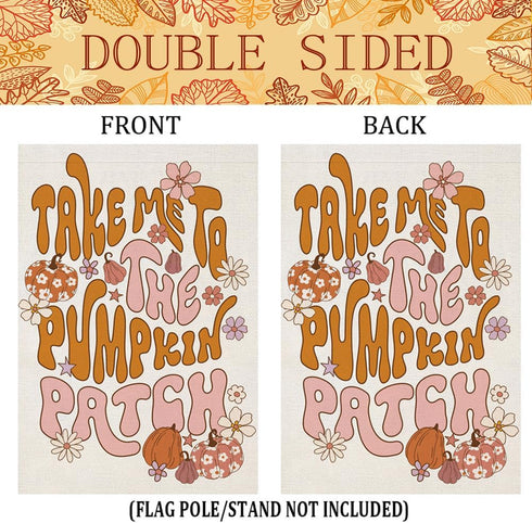 Thanksgiving Garden Flags 12x18 inch Double Sided, Seasonal Fall Take ME to The Pumpkin Patch Decorations, Small Autumn Decor for Yard Outside Out...