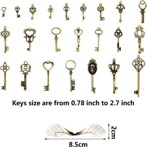 46 PCS Vintage Skeleton Keys Charms Flying Keys With 50 Pairs Dragonfly Wings and 52 Yards Fishing Line For Jewelry Making DIY Craft...