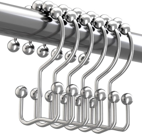 Titanker Shower Curtain Hooks Rings, Rust-Resistant Metal Double Glide Shower Hooks for Bathroom Shower Rods Curtains, Set of 12 Hooks - Chrome...