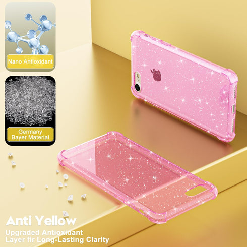 for iPhone SE Phone Case 2022/3rd/2nd/2020, iPhone 8/ iPhone 7 Case Clear Glitter Bumper, Bling Sparkly Shiny Transparent Cute Color, Thin Slim So...