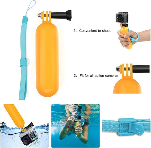 SHOOT Floating Hand Grip Handle Stick Bobber Floaty Handheld Monopod for Hero13 12 11 10 9 8 7 Black Silver White 6 5 4 3+ 3 Hero(2018) with 12pcs...
