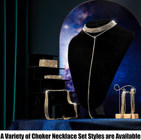 Hicarer 3 Sets Rhinestone Jewelry Set for Women Including Rhinestone Choker Necklace Rhinestone Bracelet Bangle and Earrings for Girl halloween ch...