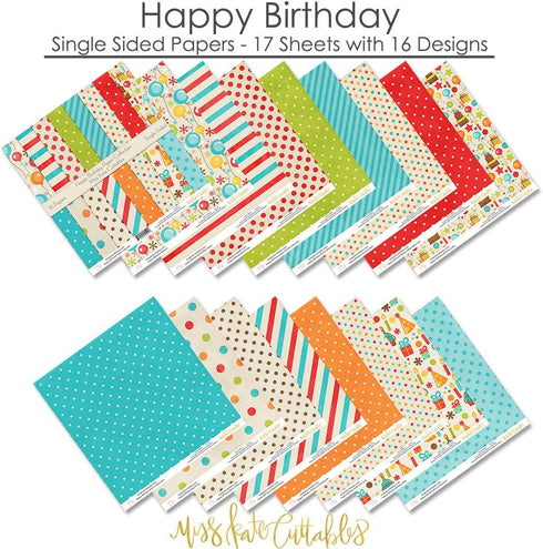 Miss Kate Cuttables Pattern Paper Pack - Happy Birthday - Scrapbook Premium Specialty Paper Single-Sided 12"x12" Collection Includes 16 Sheets...