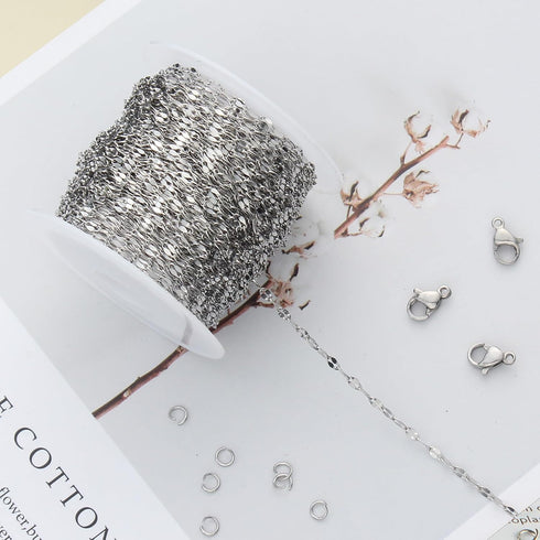 Kyutong Silver Necklace Chain for Jewelry Making Stainless Steel Cable Link Chain Bulk Thin Jewelry Making Supplies Chains with Lobster Clasps Jum...