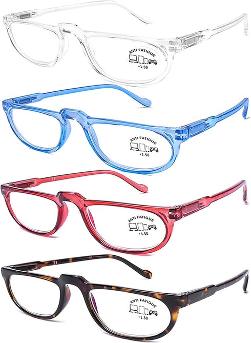 AQWANO 4 Pairs Half Moon Reading Glasses Blue Light Blocking, Computer Readers for Women Men Anti Glare Filter UV Ray Filter Full Frame Eyeglasses...