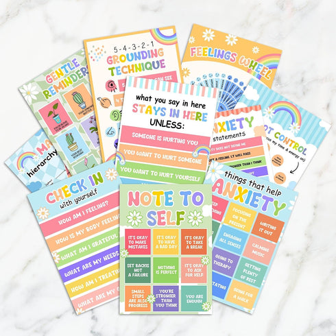 BirtDerr 10 Pcs Rainbow Mental Health Posters, Psychological Wall Decor, Therapy Office Decor, Counseling Office Must Haves, School Counselor Supp...