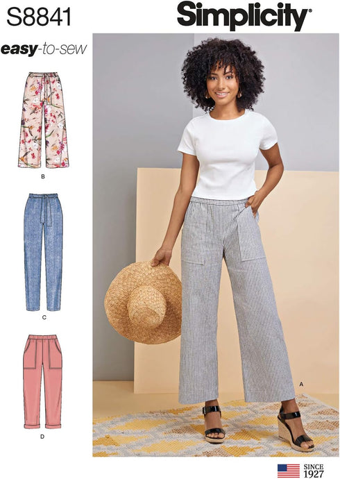Simplicity Pattern S8841 Misses' Wide or Slim Leg Pull-on Pants, H5 (6-8-10-12-14)...