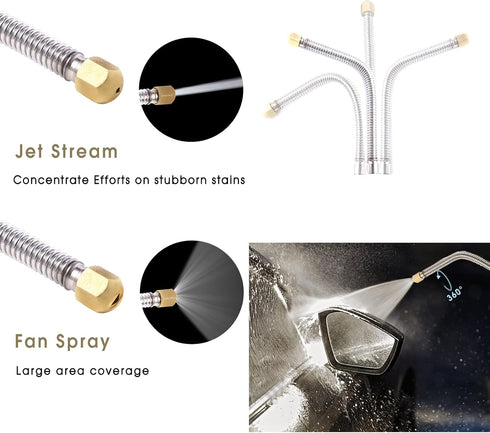 High Pressure Power Washer Wand, Pressure Washer Gun with Garden Universal Hose End,Extendable Flexible Garden Watering Wand With 2 Hose Nozzle fo...
