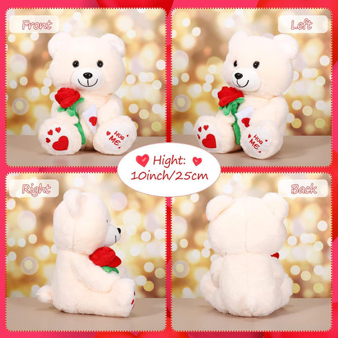 10 Inches Toy with Rose Plush Stuffed Animal Plush Valentine's Day Bear Toy Plush Puppy Dog with Heart Rose for Girlfriend, for Mother's Day Birth...