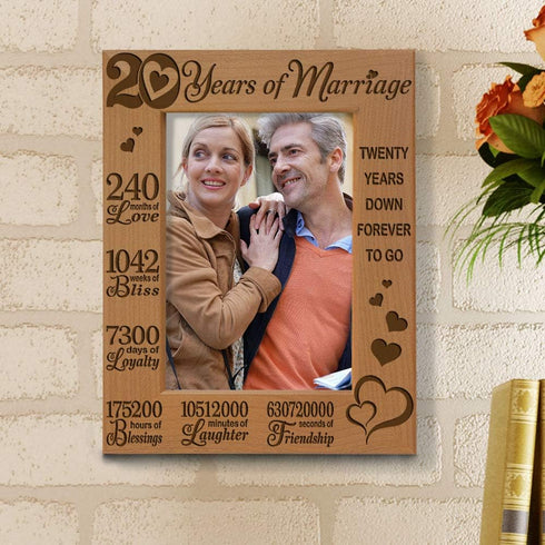 KATE POSH - 20 Years of Marriage, Our 20th Anniversary Engraved Natural Wood Picture Frame, Twenty Years Together, Wedding for Husband & Wife (5x7...