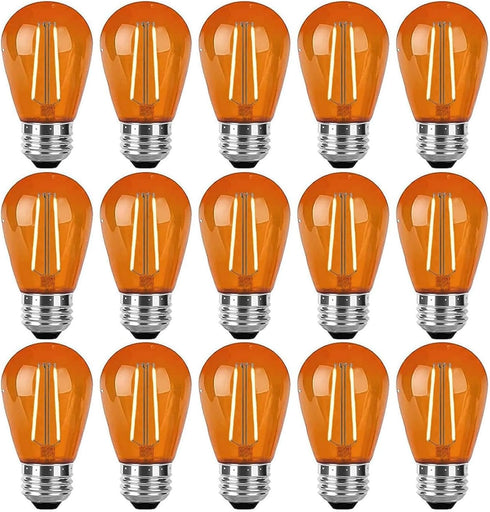 15 Pack S14 LED Light Bulb Orange LED Replacement Bulbs 2W S14 LED String Light Edison Bulb E26 Base Plastic Shatterproof LED Decorative Bulbs for...