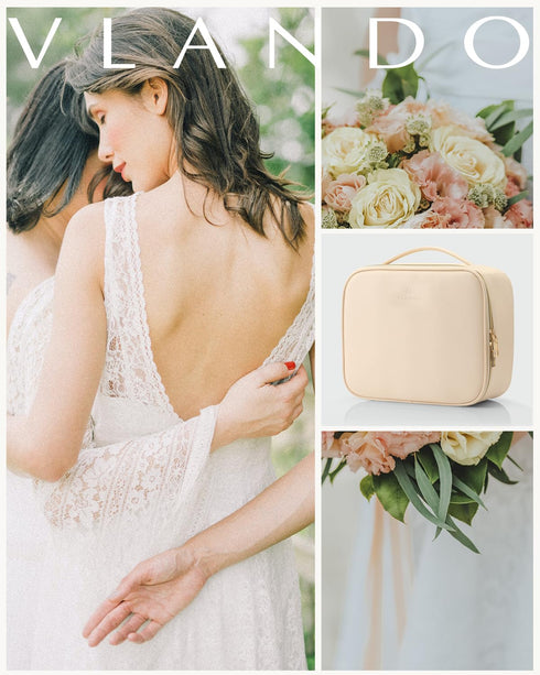 Vlando Travel Makeup Bag, Large Capacity Cosmetic Bag for Women PU Leather Makeup Case Organizer Portable Make up Bag with Dividers and Handle for...