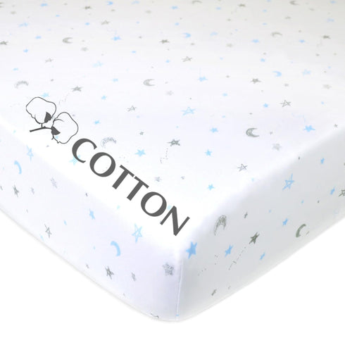 American Baby Company 100% Natural Cotton Fitted Crib Sheet 52" x 28" - Soft, Breathable, Hypoallergenic & Gentle Toddler Bed Sheet, Blue Stars an...