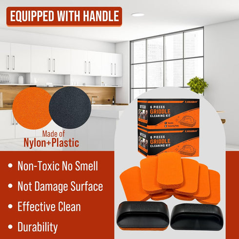 12-Piece Griddle Cleaning Kit for Blackstone, Flat Top Grill Cleaning Kit Non-Scratch Scouring Pads for Kitchen - 10 Scrubber Pads and 2 Handles...