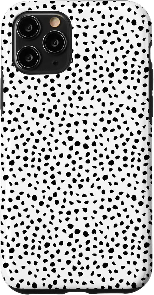 iPhone 11 Pro Popular Dalmatian Pattern, White w Brush Stroke Black Spots Case...