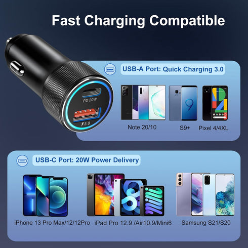 USB C Car Charger 5 Pack, Bangfun 36W Dual Port PD&QC 3.0 Fast Charging 12V Car Charger Adapter Cigarette Lighter USB Charger Plug for iPhone 15 1...