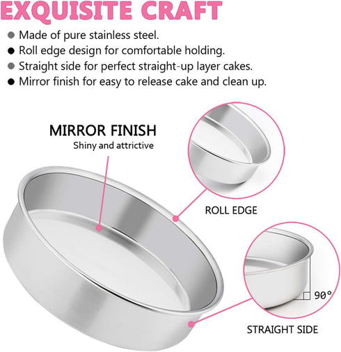 E-far 6 Inch Cake Pan Set of 3, Stainless Steel Round Smash Cake Baking Pans Tins, Non-Toxic & Healthy, Mirror Finish & Dishwasher Safe...