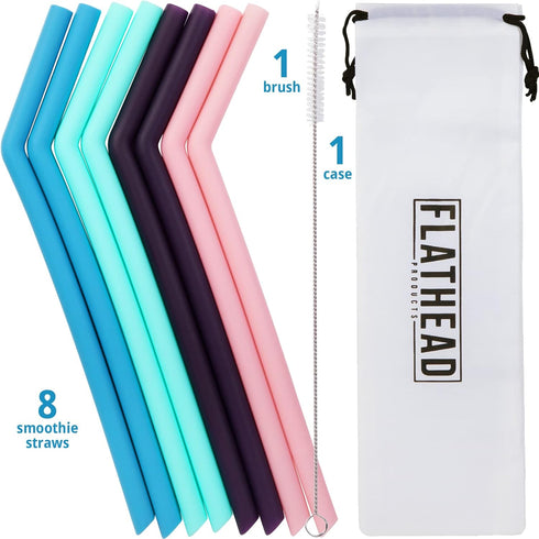 8 Reusable Silicone Smoothie Straws and Cleaning Brush, 30 ounce - 20 ounce Tumblers Compatible, Dishwasher Safe, Extra Long Straw - Flexible and ...