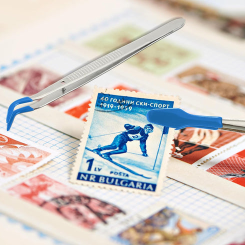 2 Pieces Tweezers with Rubber Tips Set PVC Rubber Coated Tips Bent and Straight Flat Tip Tweezers Stamp Coins Jewelry Hobby Crafts Industrial Elec...