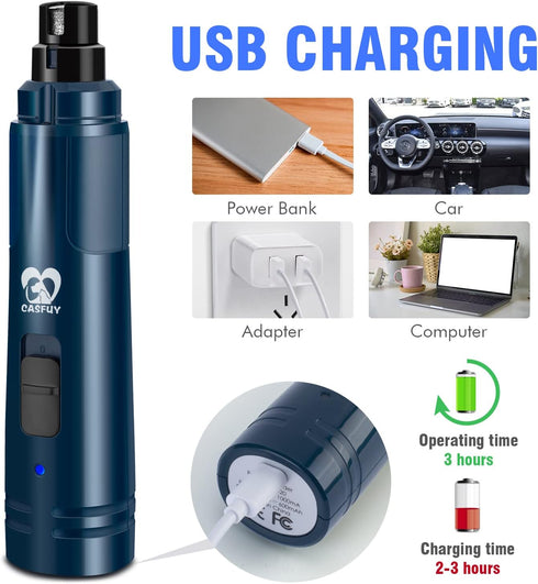 Casfuy Dog Nail Grinder with LED Light - Upgraded 2-Speed Electric Pet Nail Trimmer Powerful Painless Paws Grooming & Smoothing for Small Medium L...