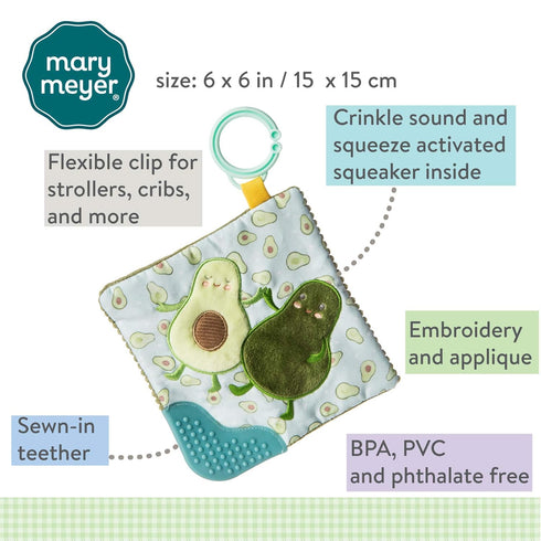Mary Meyer Crinkle Teether Toy with Baby Paper and Squeaker, 6 x 6-Inches, Yummy Avocado (44141)...