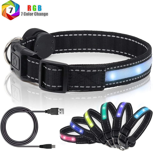 Light Up Dog Collars,Safety LED Dog Collars USB Rechargeable 7 Changing Colors Glow in The Dark Dog Walking Light,Neon Adjustable Safety Buckle Li...