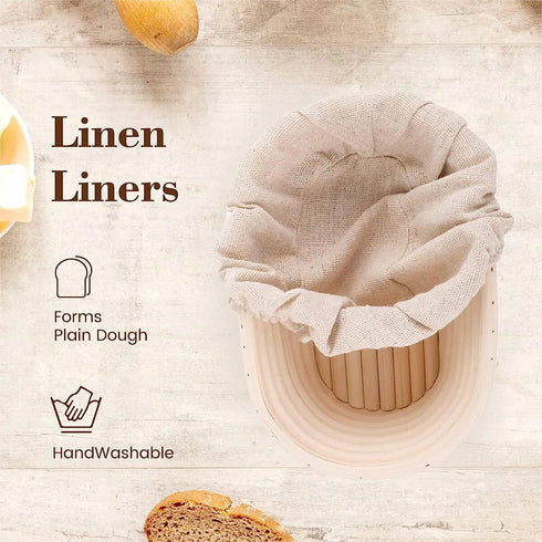 Sourdough Bread Proofing Baskets Banneton Set of 2, Round & Oval Sourdough Banneton Bowl with Liners, Handmade Quality Indonesian Rattan Bread Bak...