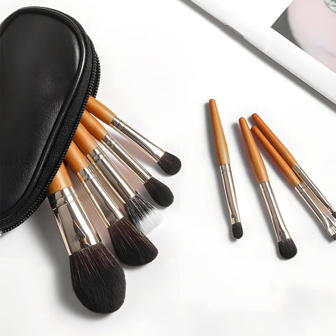 Unaone 9 Piece Makeup Brushes Set, Professional Travel Small Makeup Brushes with PU Makeup Brush Bag, Portable Cosmetics Brushes for Eyeshadow, Po...