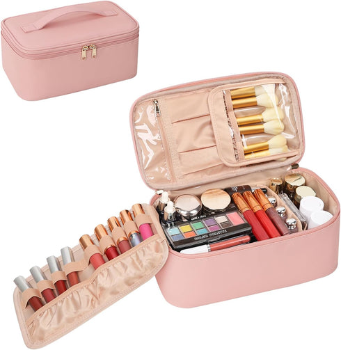 OCHEAL Makeup Bag, Travel Makeup Bag With Multi-Compartments,Large Capacity Pink Cosmetic Bags Organizer For Women Girls,Waterproof Portable Toile...