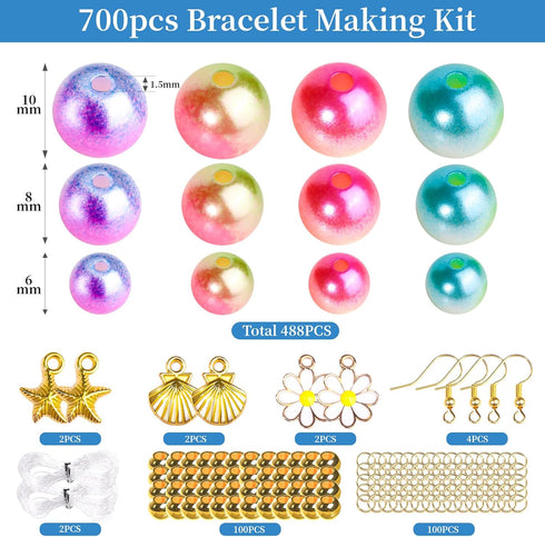 LEOBRO Pearl Beads for Bracelet Making, Iridescent Pearl Beads Bracelet Making Kit, Pearls for Crafting, Friendship Bracelets Beads, Loose Pearls ...