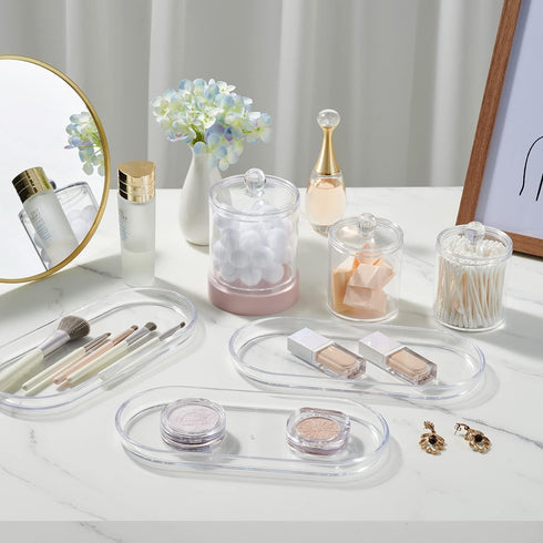 SheeChung Acrylic Vanity Tray, 2 Pack, Clear, 9.65 in x 4.5 in x 0.79 in, Catchall Tray, Countertop Sink Tray Dispenser, Sturdy Holder for Cabinet...
