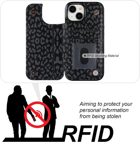 HAOPINSH for iPhone 15 Wallet Case with Card Holder, Black Leopard Cheetah Pattern Back Flip Folio PU Leather Kickstand Card Slots Case for Women ...