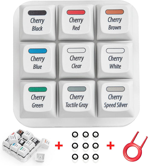 Cherry MX Key Switch Tester Mechanical Keyboard Sampler Switch Testing Tool Kit, with Puller and O Rings (9-Key Printed PBT Keycap)...