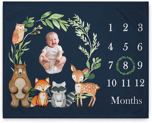 Woodland Baby Monthly Milestone Fleece Blanket, Black, 50x40, Includes Marker...