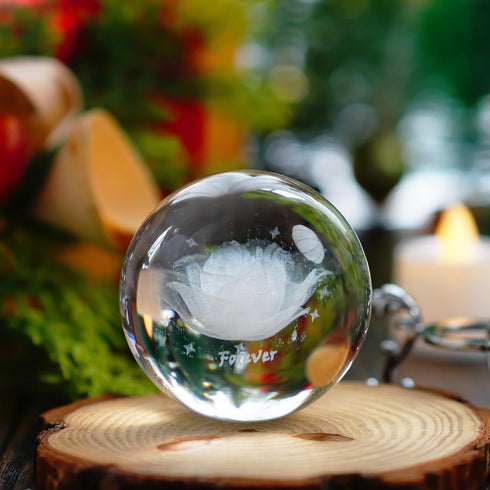 HDCRYSTALGIFTS 60mm 3D Inner Carving Rose Flower Crystal Ball Paperweight with Sliver Stand Fengshui Home Decor...