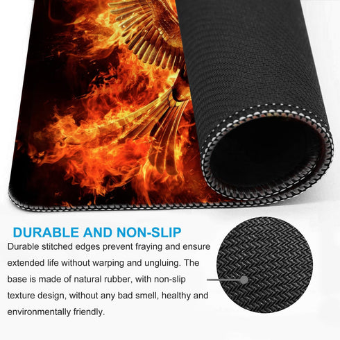 Large Mouse Pad, Cool Fire Phoenix MousePad Office Computer Laptop Mouse Pad with Stitched Edges, Non-Slip, Washable Personalized Design Art Mouse...