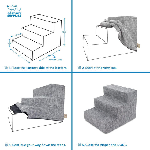 Best Pet Supplies Foam Pet Steps Cover for Small Dogs and Cats, Portable Ramp Stairs for Couch, Sofa, and High Bed Climbing (Cover Only) - Sand, 5...