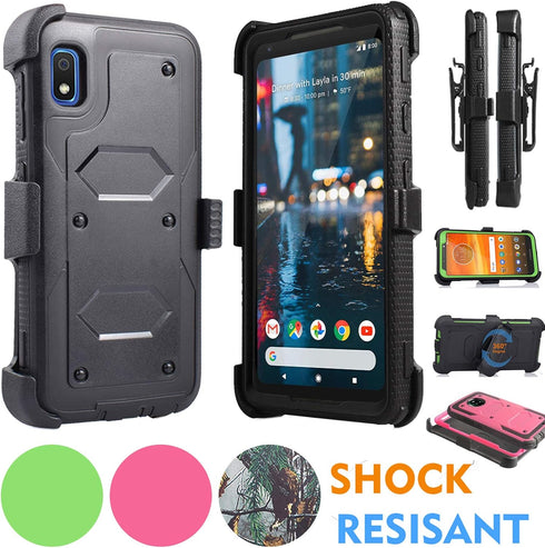 A10E Case, for Samsung Galaxy A10E Full Body Armor Rugged Holster Defender Hybrid Tough Case with 360 Swivel Belt Clip Kickstand & Built in Screen...