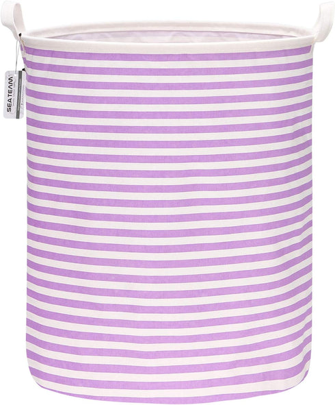 Sea Team 19.7 Inches Large Sized Waterproof Coating Ramie Cotton Fabric Folding Laundry Hamper Bucket Cylindric Burlap Canvas Storage Basket (19.7...