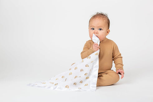 Lulujo Security Lovey Blankets| Unisex Softest Breathable Cotton Muslin Security Blanket Set with Silky Satin Trim| Neutral Comforting Blanket for...