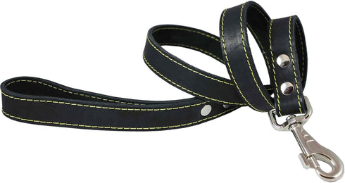 4' Classic Genuine Leather Dog Leash 1" Wide for Largest Breeds Black...