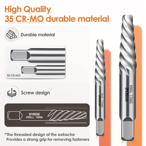 Screw Extractor Spiral Flute Bolt Remover Set Stripped Screw Remover Cr-MO Easy Out Bolt Extractor Set Gadgets for Men,Removing Stripped Studs Bro...