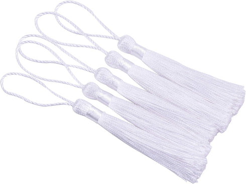 KONMAY 20pcs 3.5'' Small Silky Soft Craft Mini Bookmark Tassels with Loops for Jewelry Making, Gift Wrapping, Zipper Pull, Home Decor(White)...