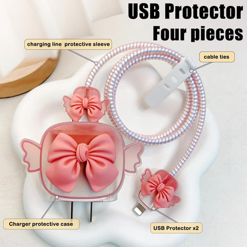Lovely Cable Protector for iPhone Charger with Wings Design, Cute 3D Bow Tie Data Line USB Cover Wire Cord Saver Lightning Cable Case for iPhone 1...
