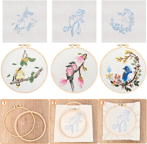 FOCCTS Hummingbird and Flower Embroidery Kit, DIY Embroidery Kits with Patterns and Instructions Hoops Needles Threads, Embroidery Starter Kit for...