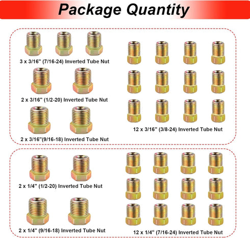 Tnisesm 35 PCS Threads Brake Line Fittings Assortment kits for 3/16"(19 Fittings) and 1/4" (16 Fittings) Inverted Flares Brake Line Tube...