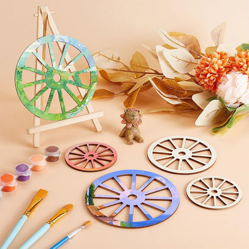 OLYCRAFT 12pcs 3Sizes Unfinished Wood Wheel Blank Wood Slices Train Car Wheel Wooden Pieces Unfinished Blank Slices Natural Wood Cutouts for DIY P...