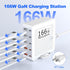 166W GaN10-Port USB C Charging Station PD20W QC18W Fast Charging Wall Charger for iPhone 15/14/13/12/11 iPad Samsung Pixel 5FT Extension Cord Whit...