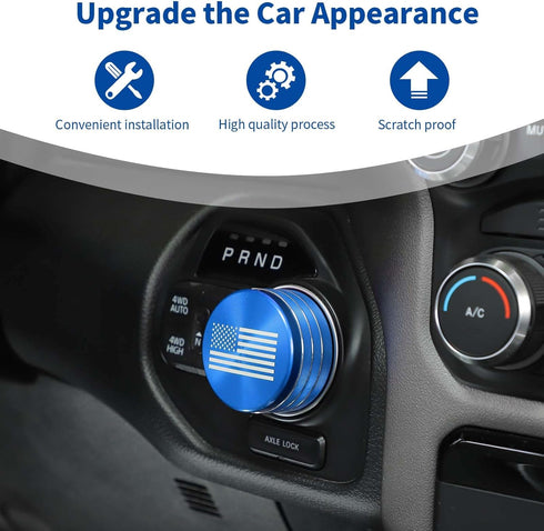 for RAM Gear Shift Knob Cover Trim Ring Aluminum Blue for Dodge RAM 2018-2023 Blue Interior Accessories, America Flag...