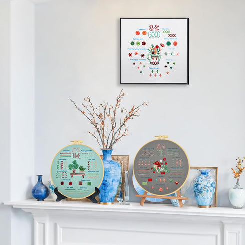 Ponpon 3 Sets Embroidery Kit for Beginners, Embroidery Kit for Adults with Follow Instruction, Cross Stitch Kits with Wooden Embroidery Hoops (Stl...